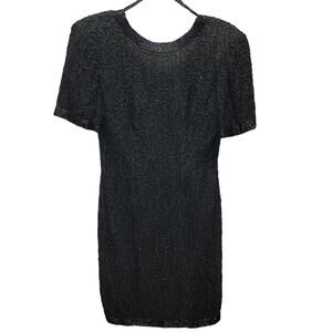 Stenay Vintage 80s Silk Sequin Beaded Knee High 6 Dress Classic Black  Cocktail